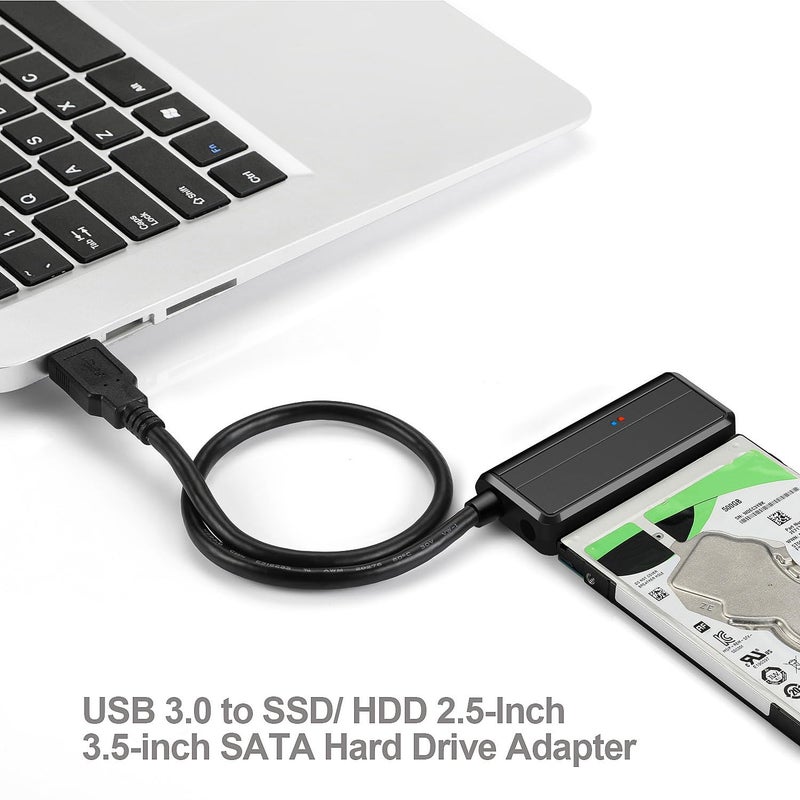 EYOOLD SATA to USB Cable USB 3.0 to 2.5 3.5 inch Hard Drive Adapter External Converter for SSD/HDD Data Transfer, with 12V/2A Power Supply, Support UASP, Black - Image 3